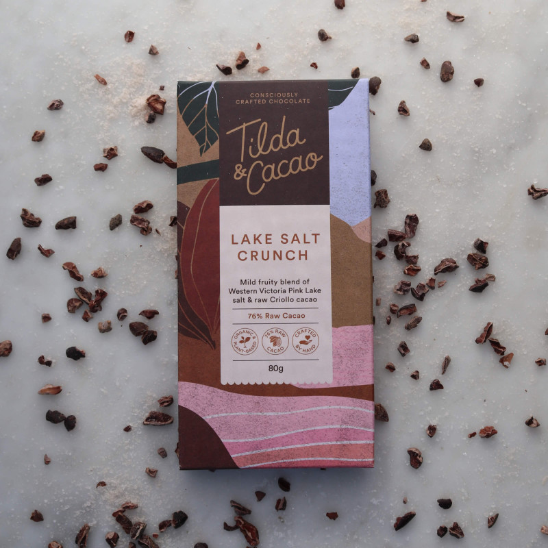 Lake Salt Crunch 76% Cacao Chocolate Bar 80g by TILDA & CACAO
